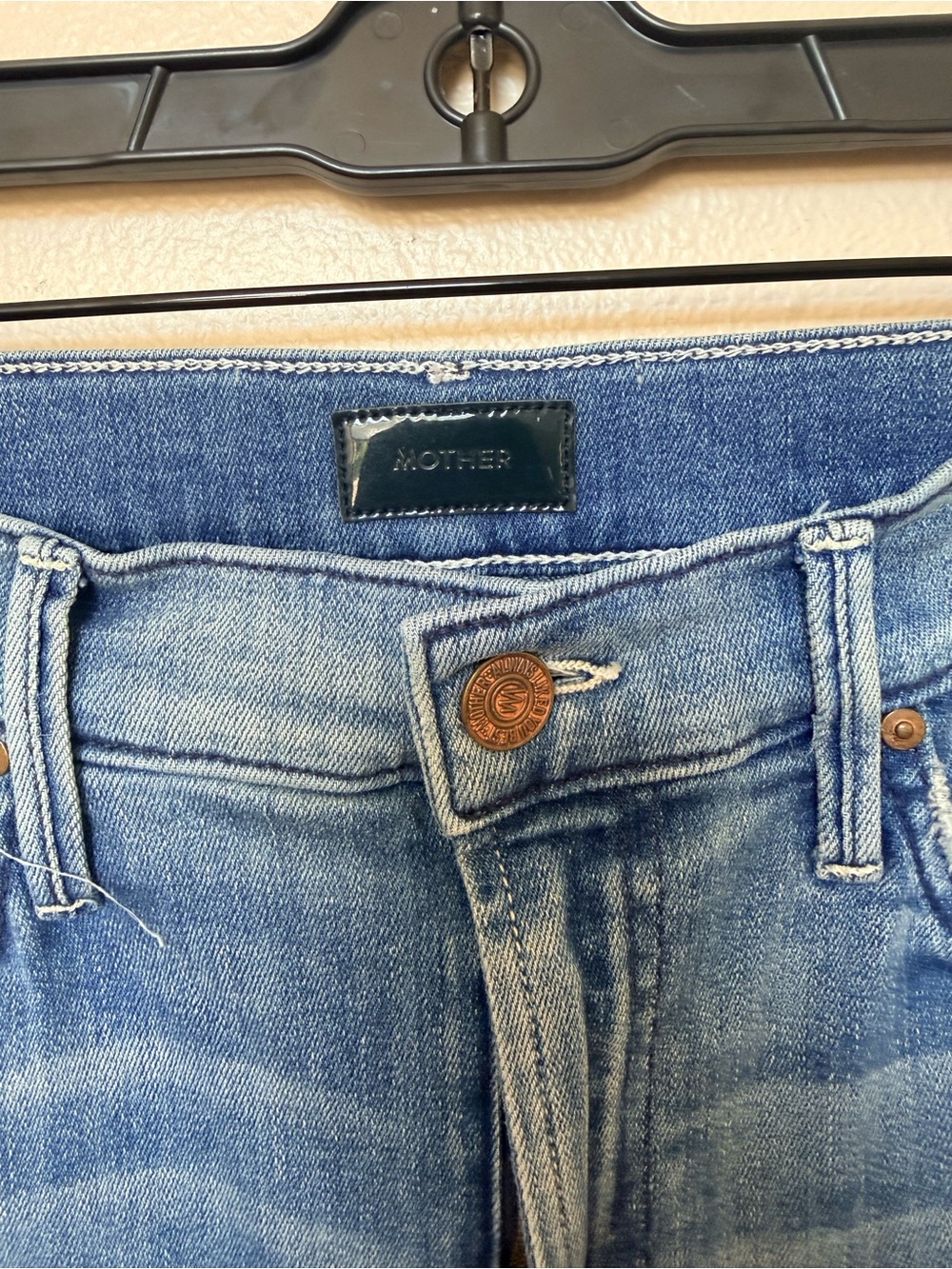 MOTHER  the sacred slit mini skirt Blue Distressed Denim size 24 streetwear boho - Picture 2 of 7